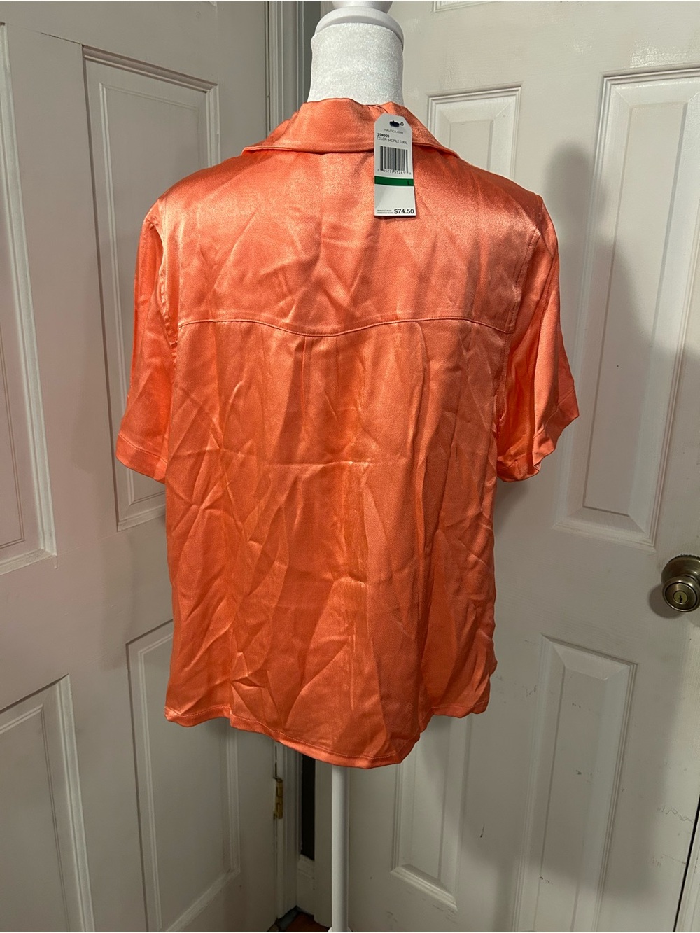 NWT Nautica Orange Satin Camp Shirt - Women's Short Sleeve Button-Up - Picture 7 of 7
